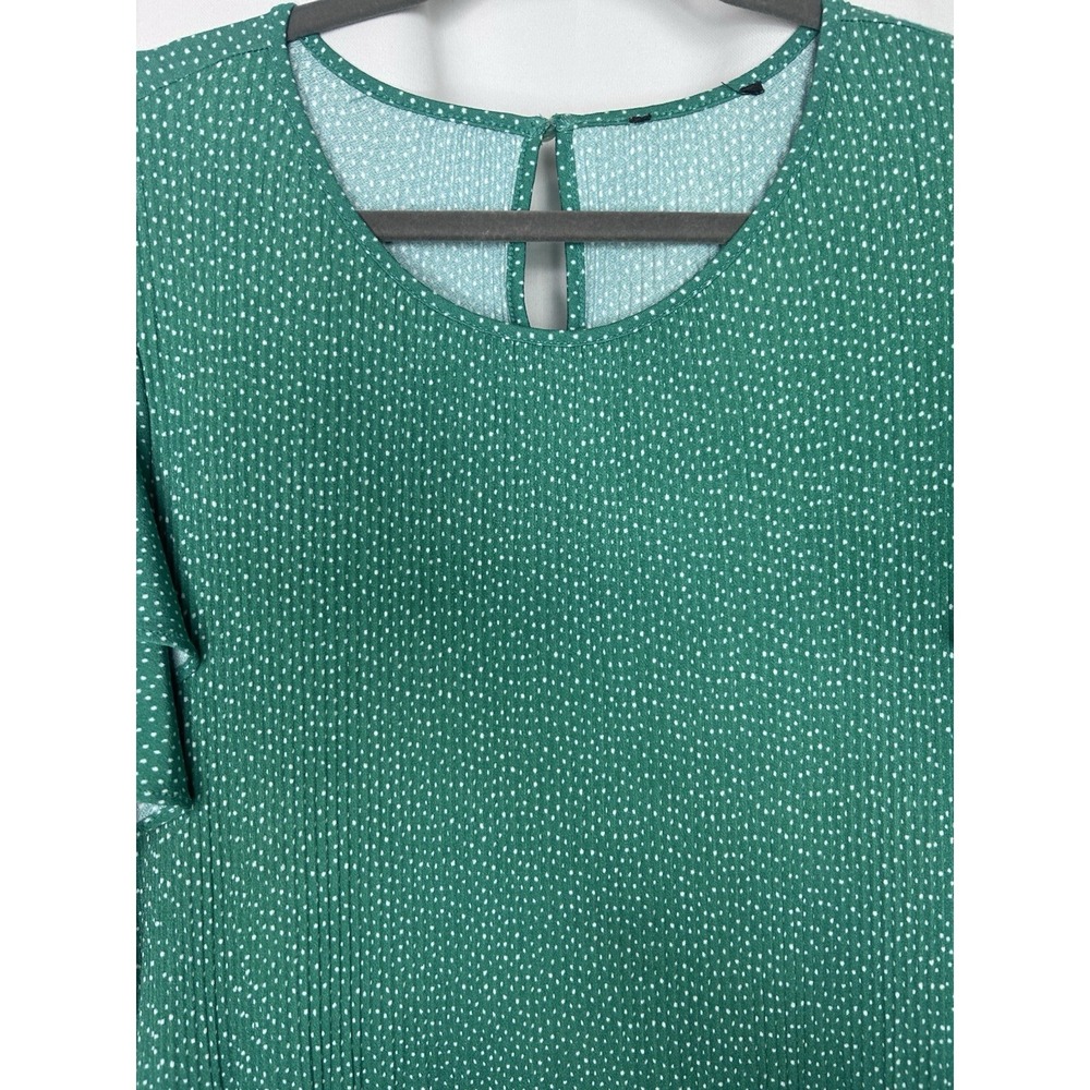 Adrianna Papell Top Size 2X Green Polka Dot Ruffle Sleeve Textured Stretch - Picture 2 of 8